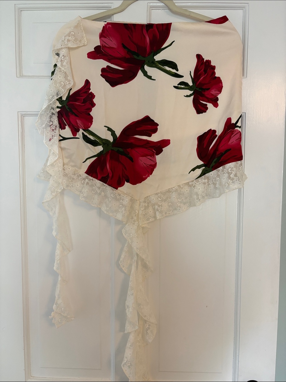Lulus Cream Floral Skirt with Red Flower Print